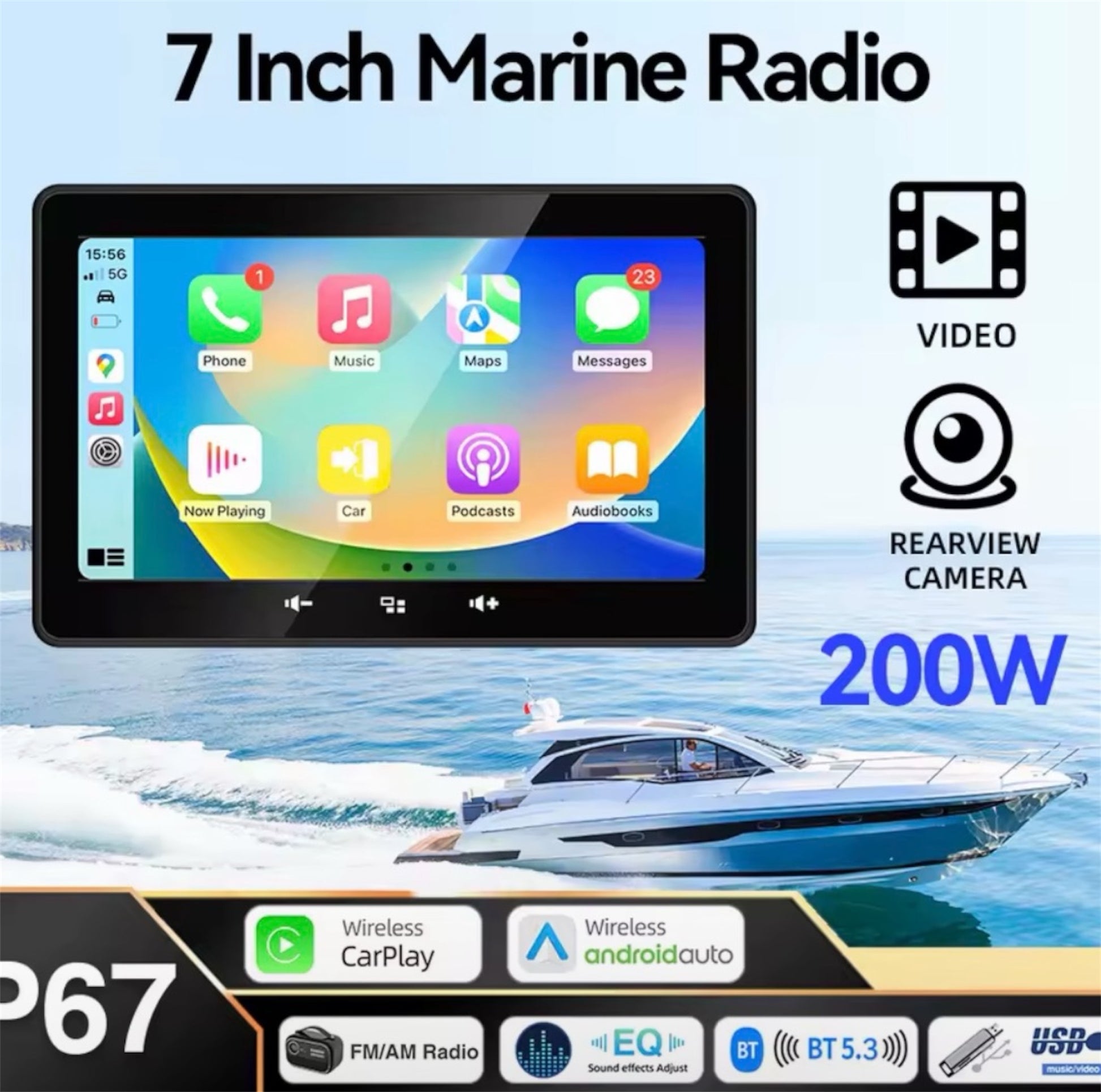 Marinexi 7” Båt CarPlay – Trådløs & Vanntett IP67