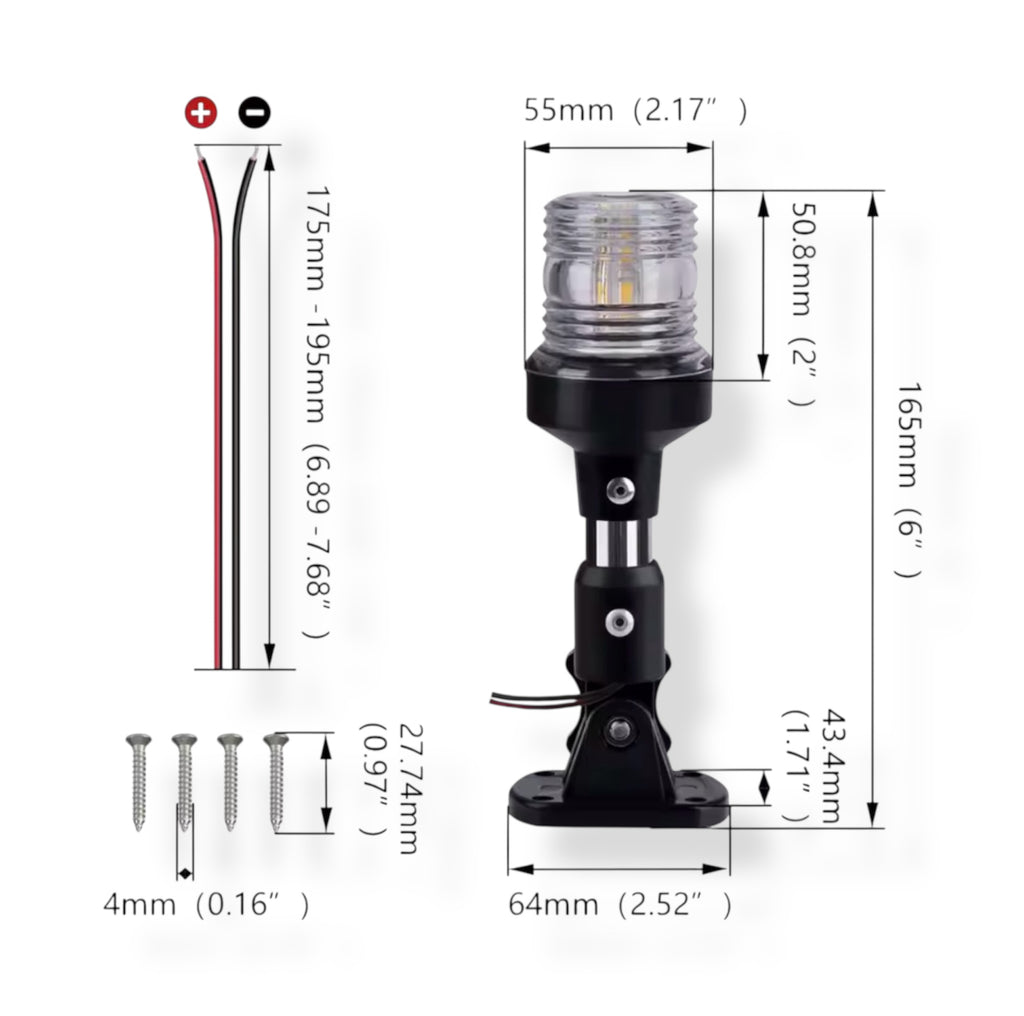 LED nedfellbar ankerlanterne 12–24V – Navigasjonslanterne for båt og yacht