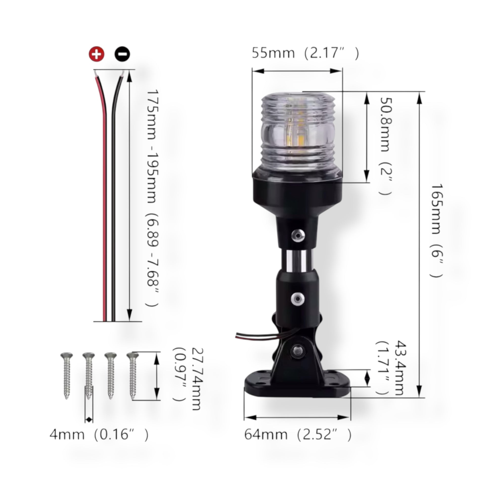 LED nedfellbar ankerlanterne 12–24V – Navigasjonslanterne for båt og yacht