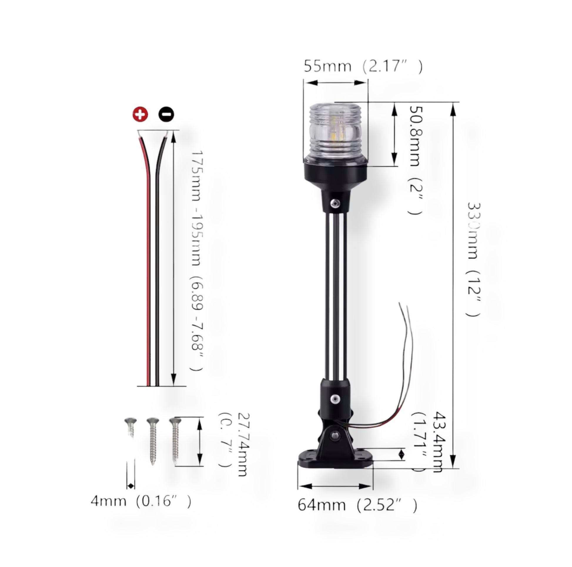 LED nedfellbar ankerlanterne 12–24V – Navigasjonslanterne for båt og yacht