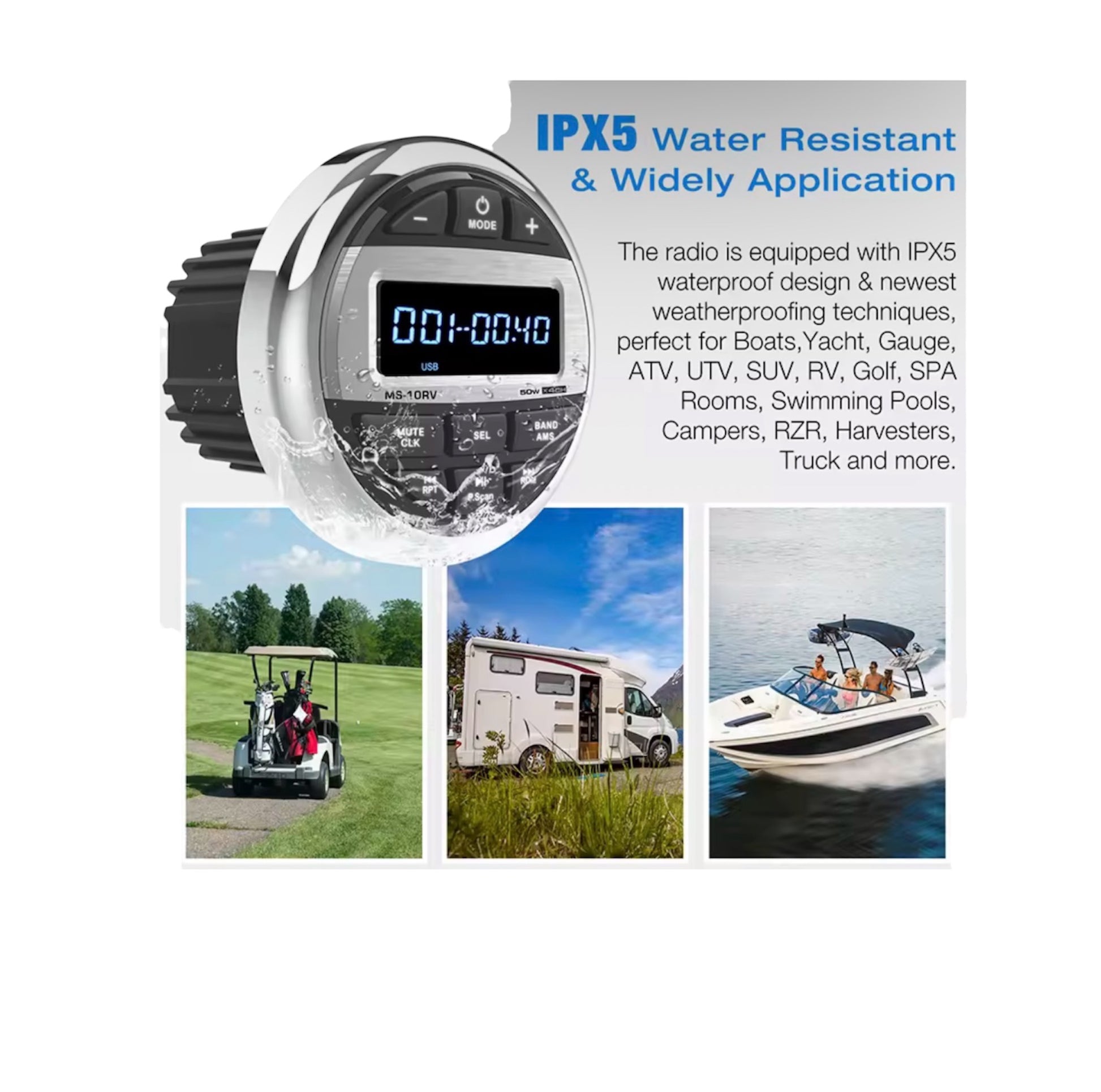 Båt stereoanlegg med Bluetooth – Marine radio IPX5, 4×50W