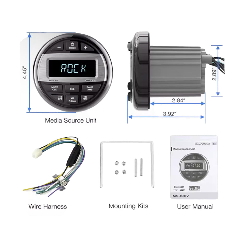 Båt stereoanlegg med Bluetooth – Marine radio IPX5, 4×50W